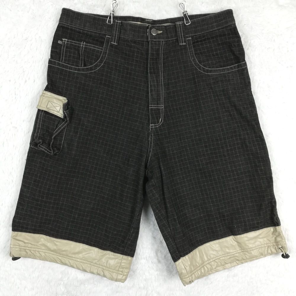 Barcode Mens Shorts Baggy Cargo Y2K Skater Grunge Black Tan‎ Check 38